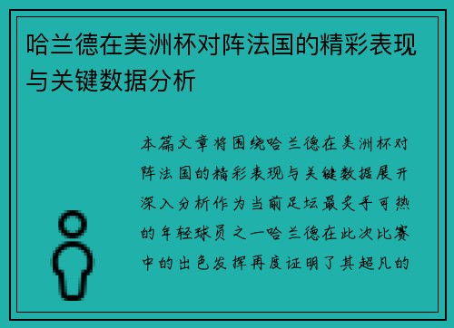 哈兰德在美洲杯对阵法国的精彩表现与关键数据分析