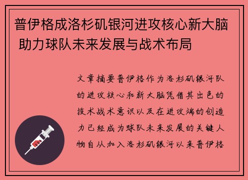 普伊格成洛杉矶银河进攻核心新大脑 助力球队未来发展与战术布局 普伊格成洛杉矶银河进攻核心新大脑 助力球队未来发展与战术布局